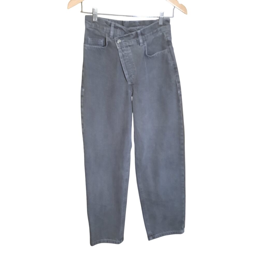 Collusion Womens Black Asymmetric Crossover Button Fly Closure Jeans Size 24